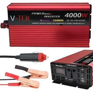 Автомобільний інвертор 4000Вт, 12V-220V + LED-екран, USB, V-TEK 234564668 фото