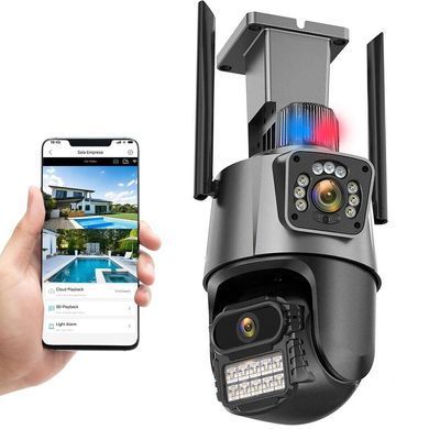 Вулична охоронна WIFI камера 8MP Dual Lens (сирена, iCSee) 234568441 фото