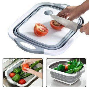 Складна дошка для обробки, з мискою 3 в 1 Chopping Board, Біло-сіра 123459994 фото