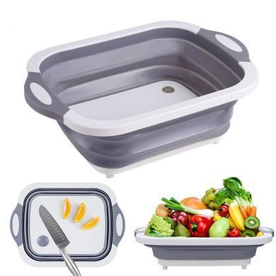 Складна дошка для обробки, з мискою 3 в 1 Chopping Board, Біло-сіра 123459994 фото